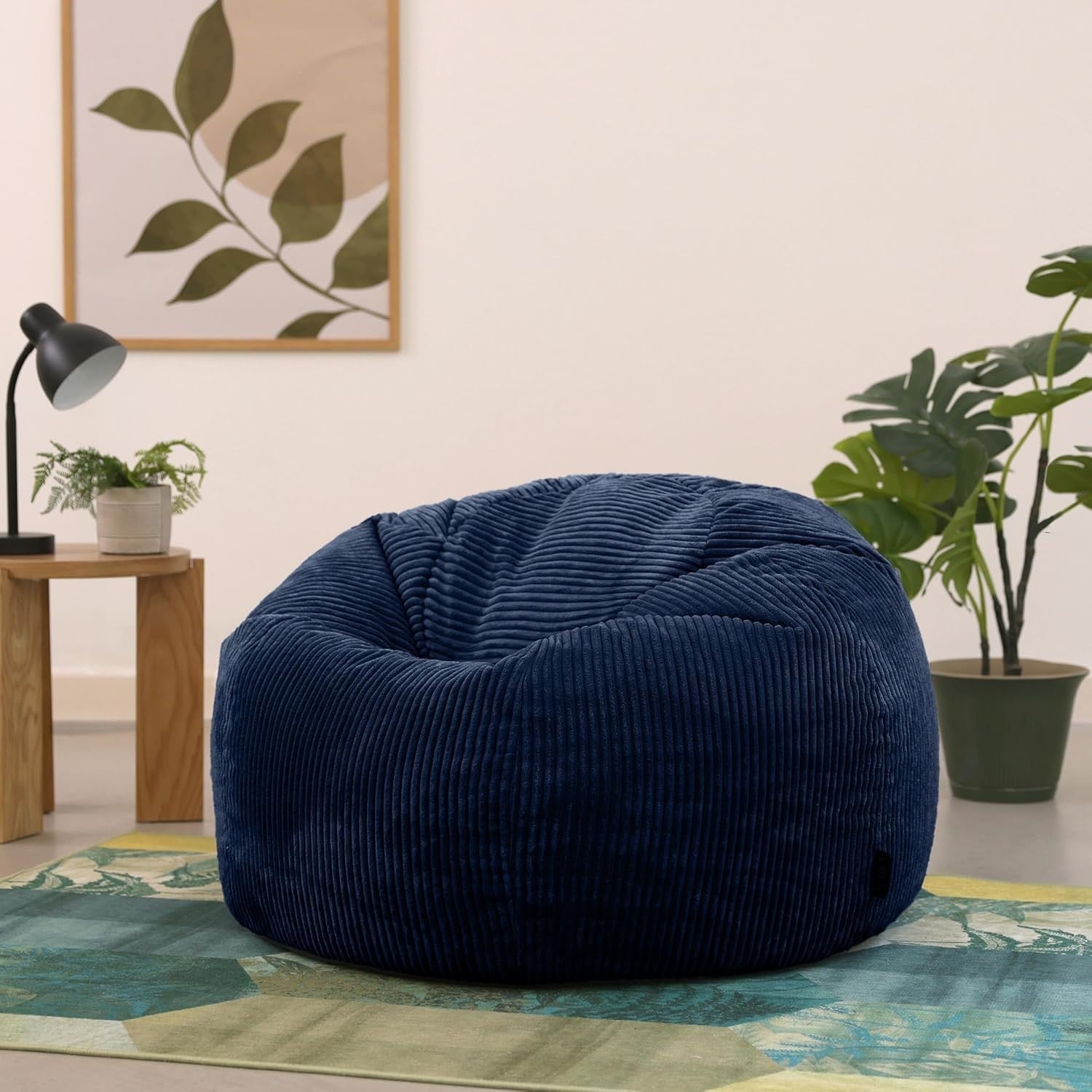 2x Large Navy Cord Bean Bag Chairs | Adult Floor Lounger w/ Filling