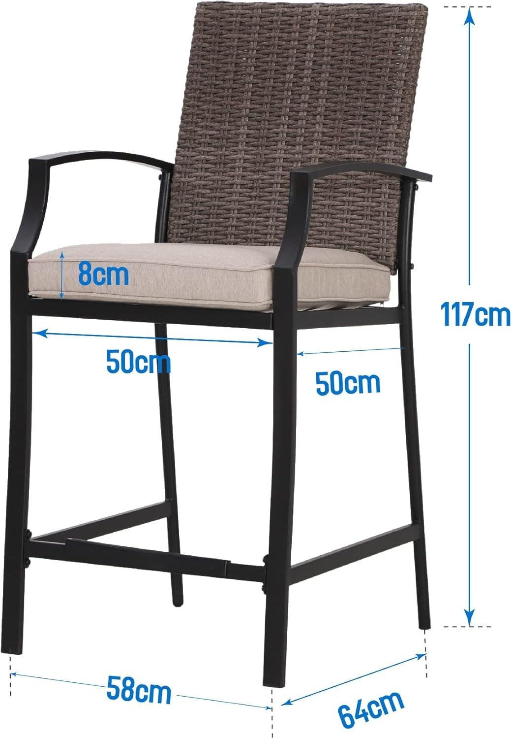 Rattan Garden Bar Stools Set of 2 High Outdoor Balcony Bistro Counter Chairs