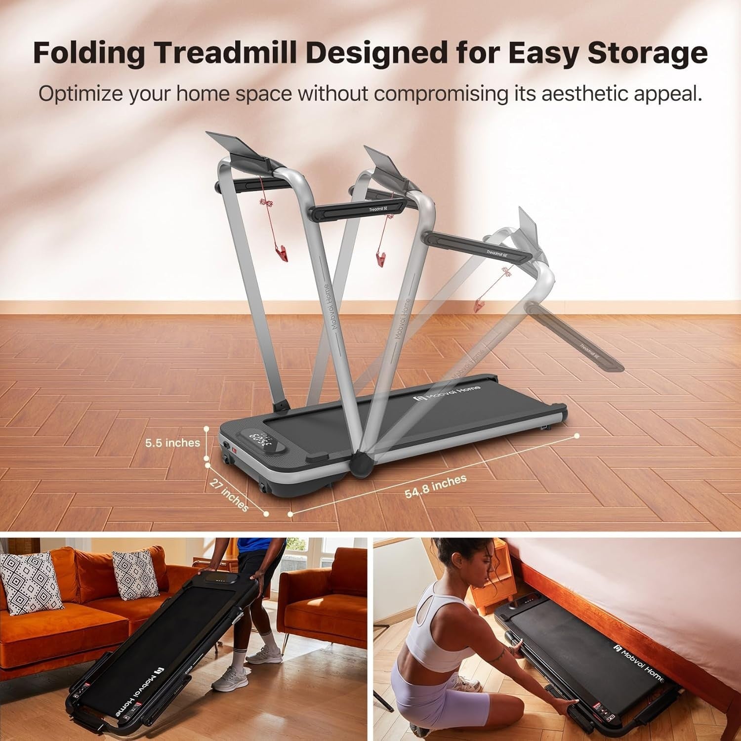 Foldable 3-in-1 Treadmill Walking Pad Under Desk Running Machine 12km/h