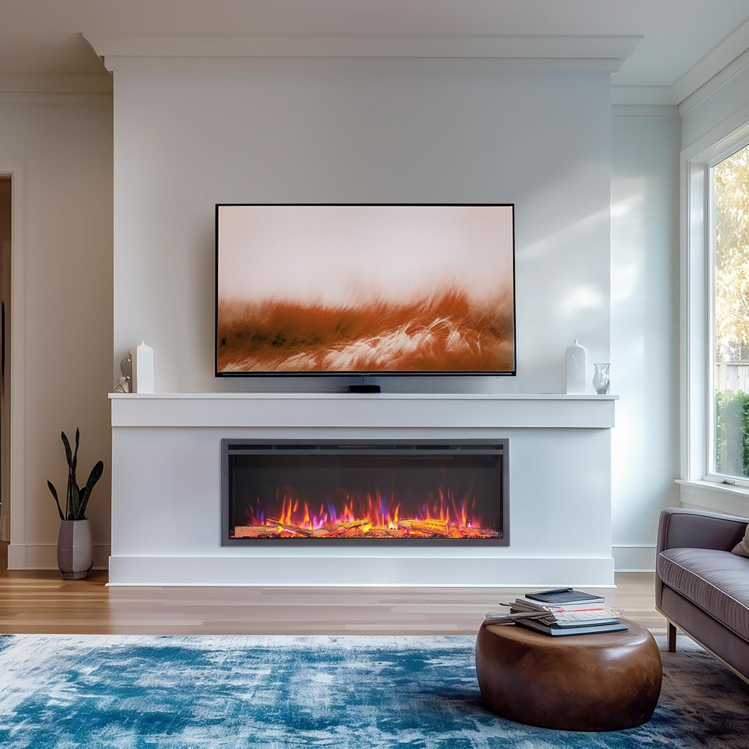 50” Smart Inset Electric Fireplace Alexa Google Voice Control Deep Flame Bed