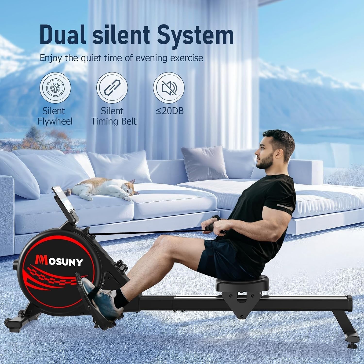 Quiet Magnetic Rower 16-Level Resistance Dual Slide Rails App Tracking 350LB