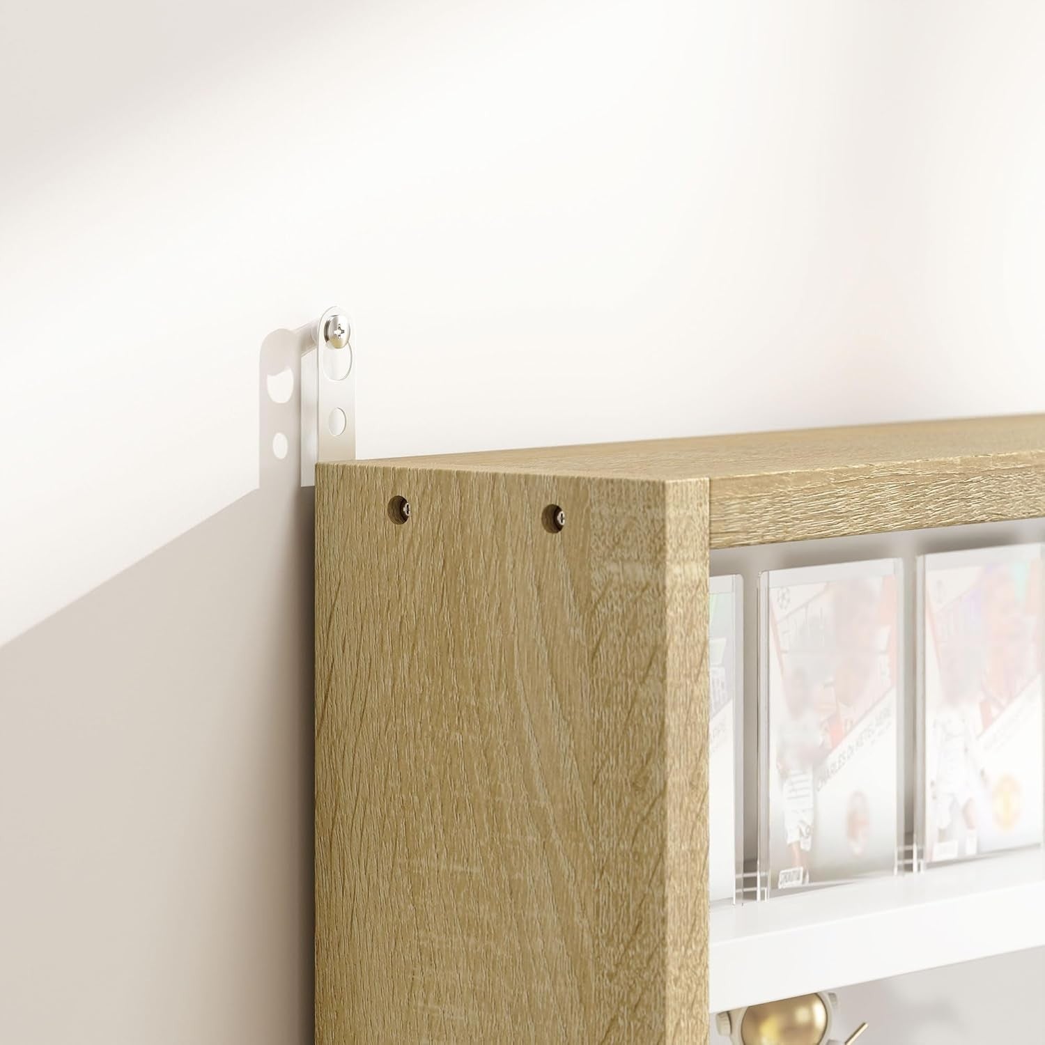 5-Tier Natural Wood Display Cabinet | Wall-Mounted Glass Sliding Door Shelf 60×8