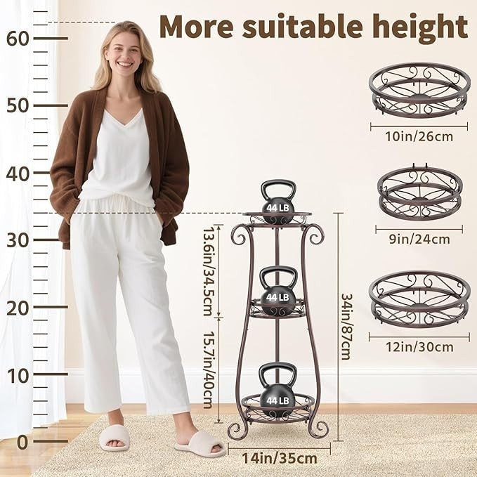 3 Tier Bronze Metal Plant Stand Indoor Outdoor Tall Flower Pot Holder Rack