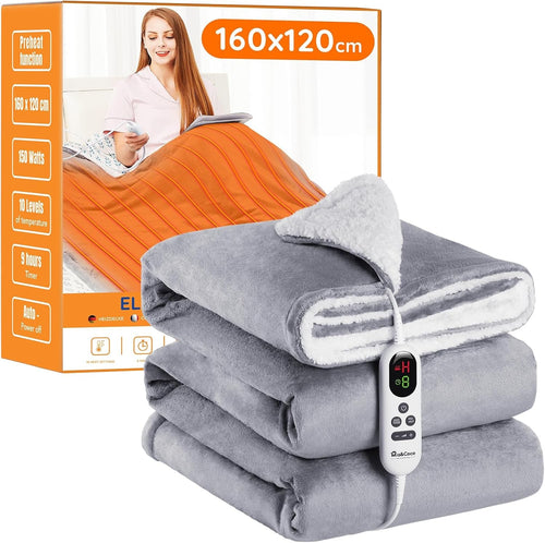 Electric Heated Throw Blanket Fast Heat 10 Levels Sherpa Flannel 120x160cm