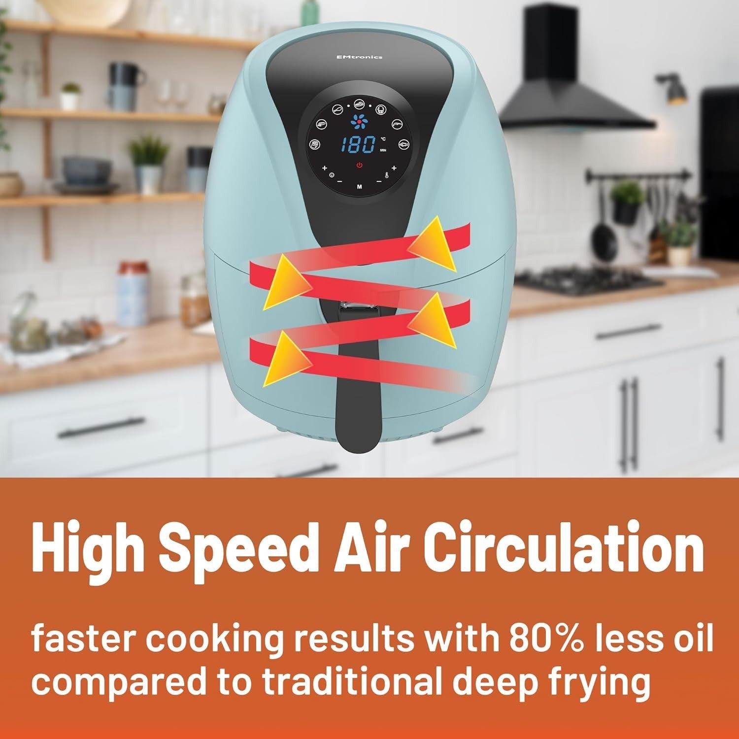 4.5L Digital Air Fryer | 1400W Oil-Free Cooking | 7 Presets | Aqua Blue