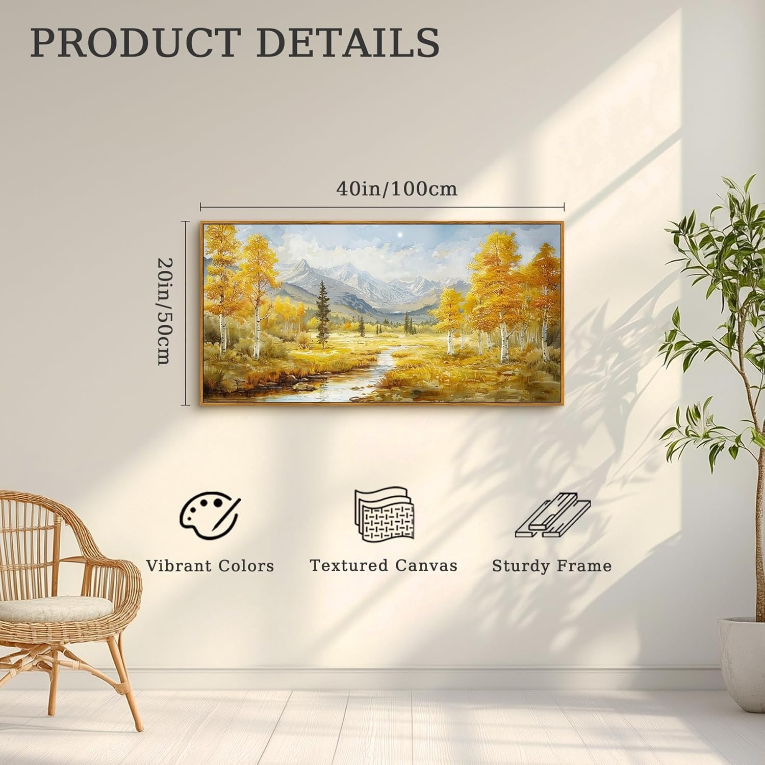 Large Framed Canvas Wall Art Golden Autumn Landscape Living Room Decor