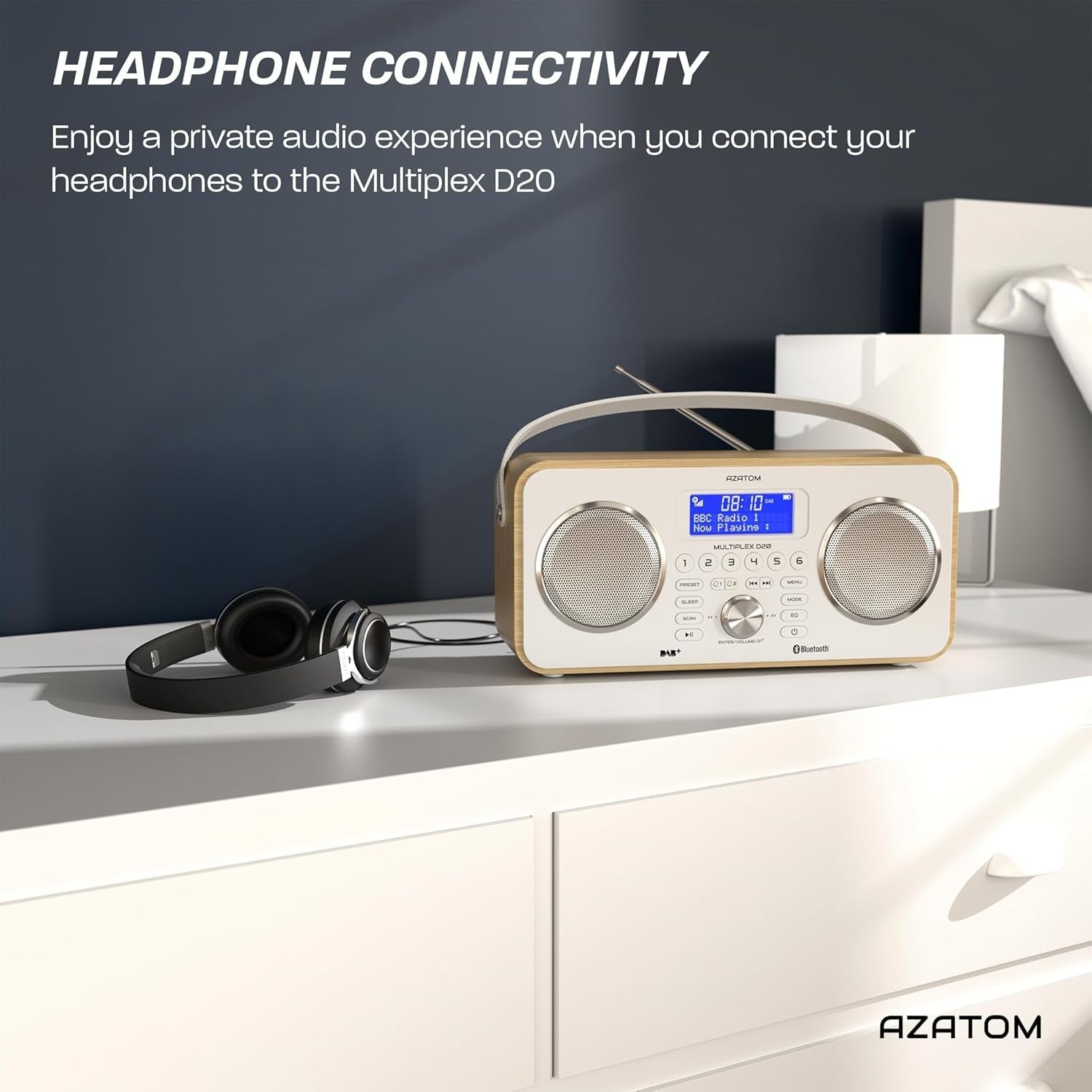 DAB/DAB+ FM Digital Radio Bluetooth Rechargeable Remote Oak