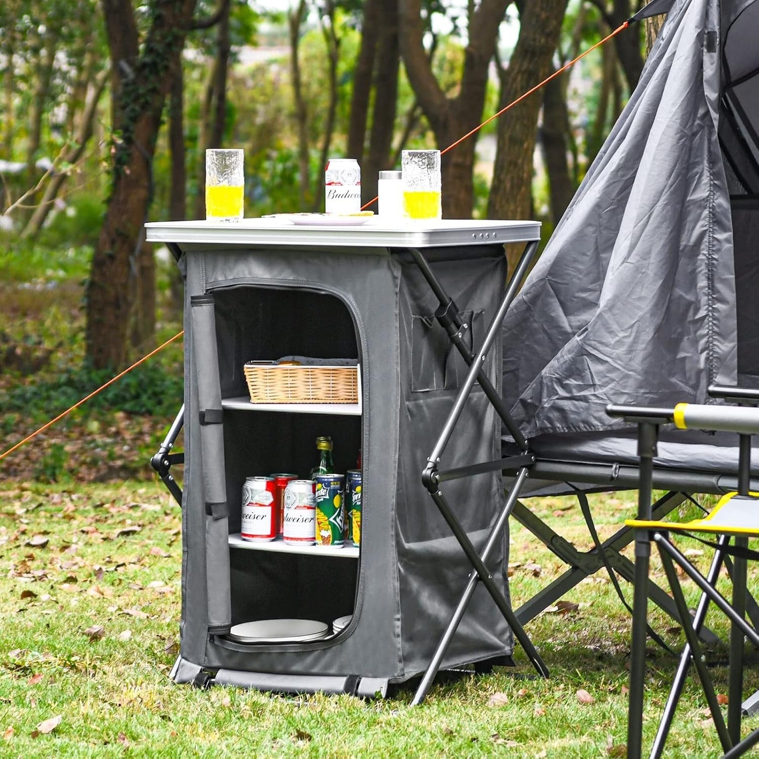 Folding Camping Cupboard Shelves Outdoor Kitchen Unit BBQ Storage 30kg