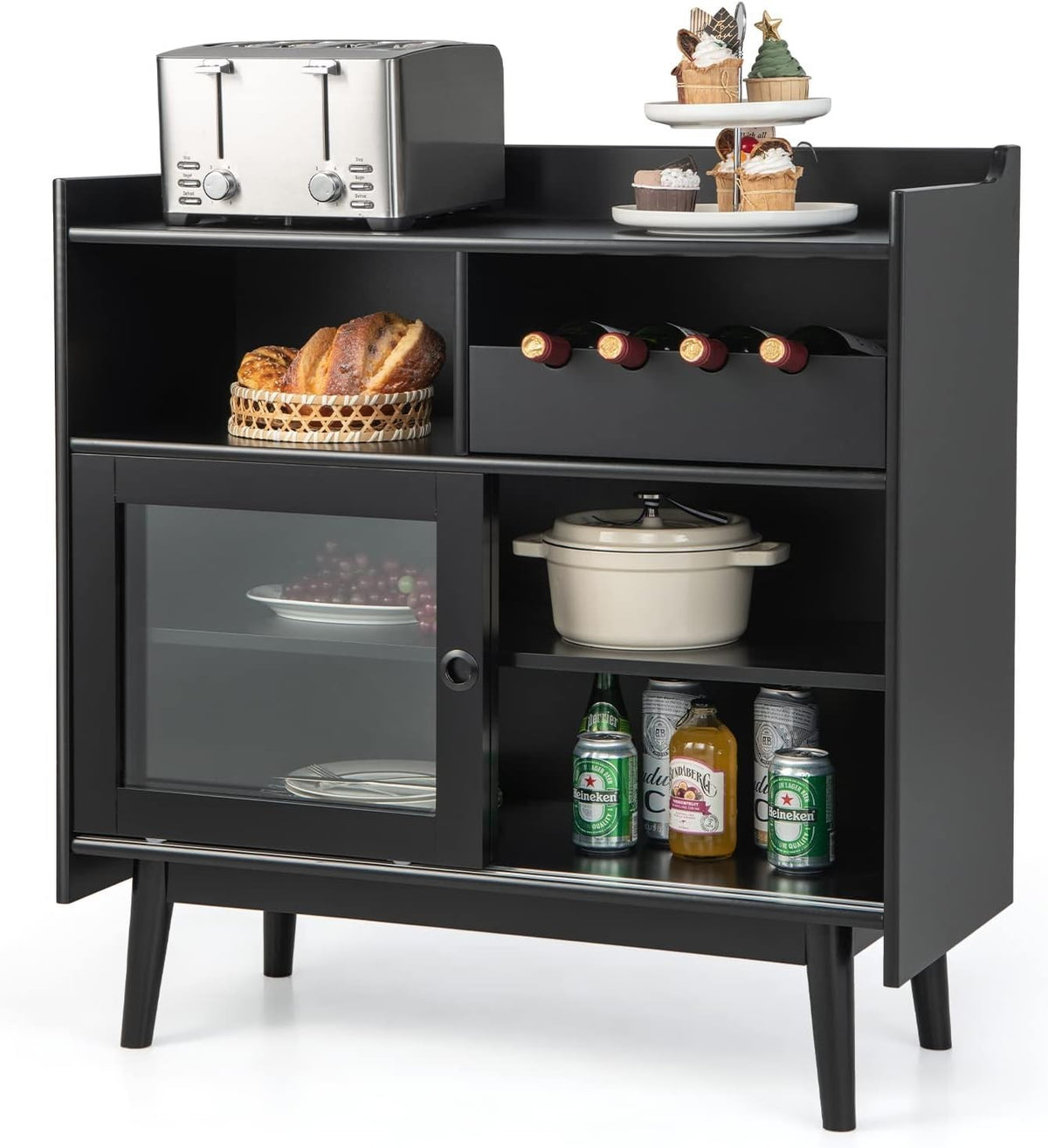 Modern Buffet Sideboard Drinks Cabinet with Wine Rack & Glass Doors