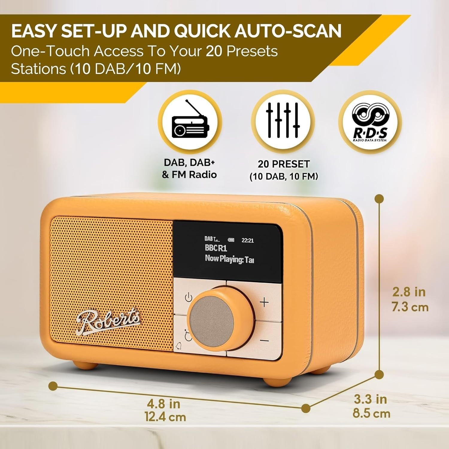 Portable FM DAB/DAB+ Digital Radio Bluetooth Speaker Yellow