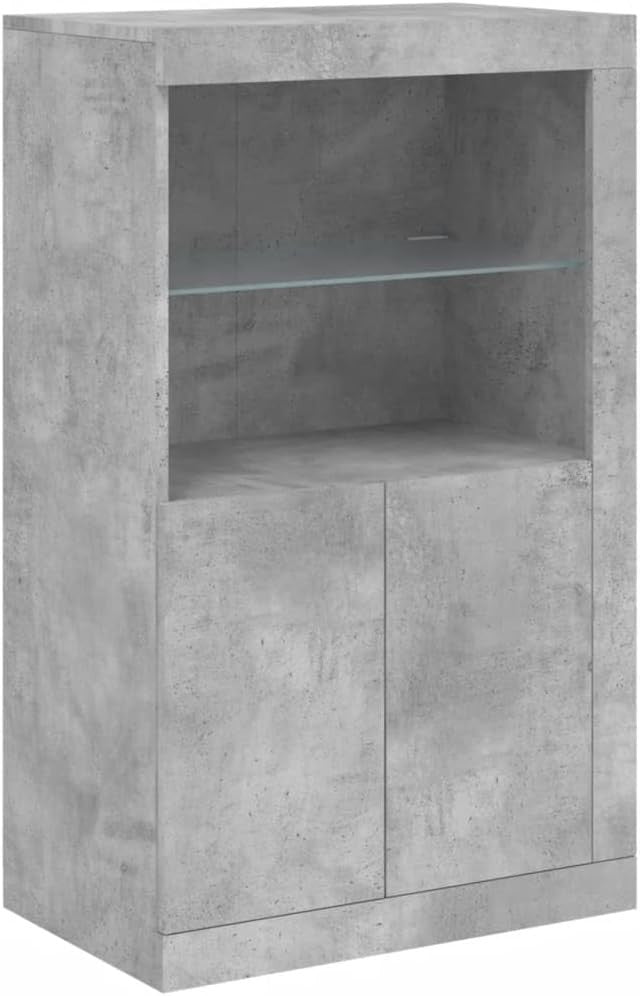 Concrete Grey Sideboard with LED Lights – Durable Storage Cabinet