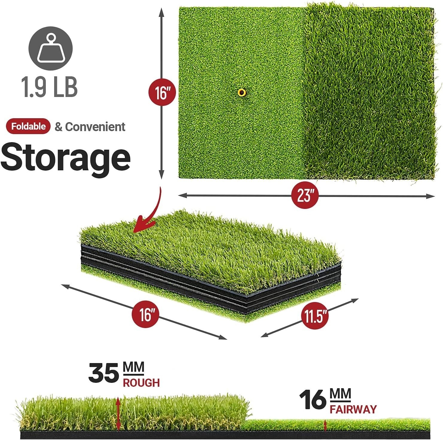 Extra Large Golf Hitting Mat Non-Slip Foldable Indoor Outdoor Practice Turf