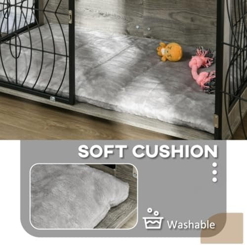 Indoor Dog Crate Furniture with Cushion, Lockable Door & Table Top, Grey