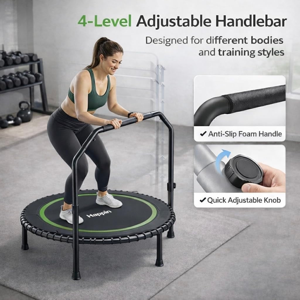 40in Foldable Rebounder Trampoline Adjustable Handle Quiet Fitness 220LB
