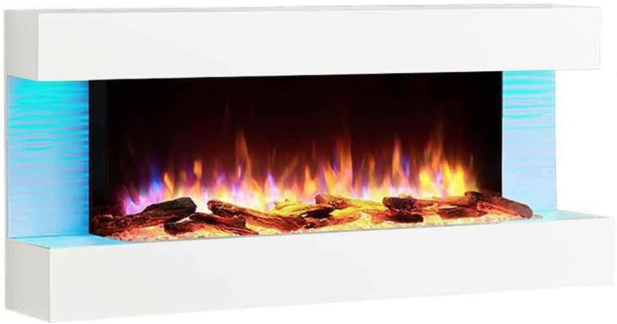 50” Wall Mounted Electric Fireplace Heater LED Flame White Remote