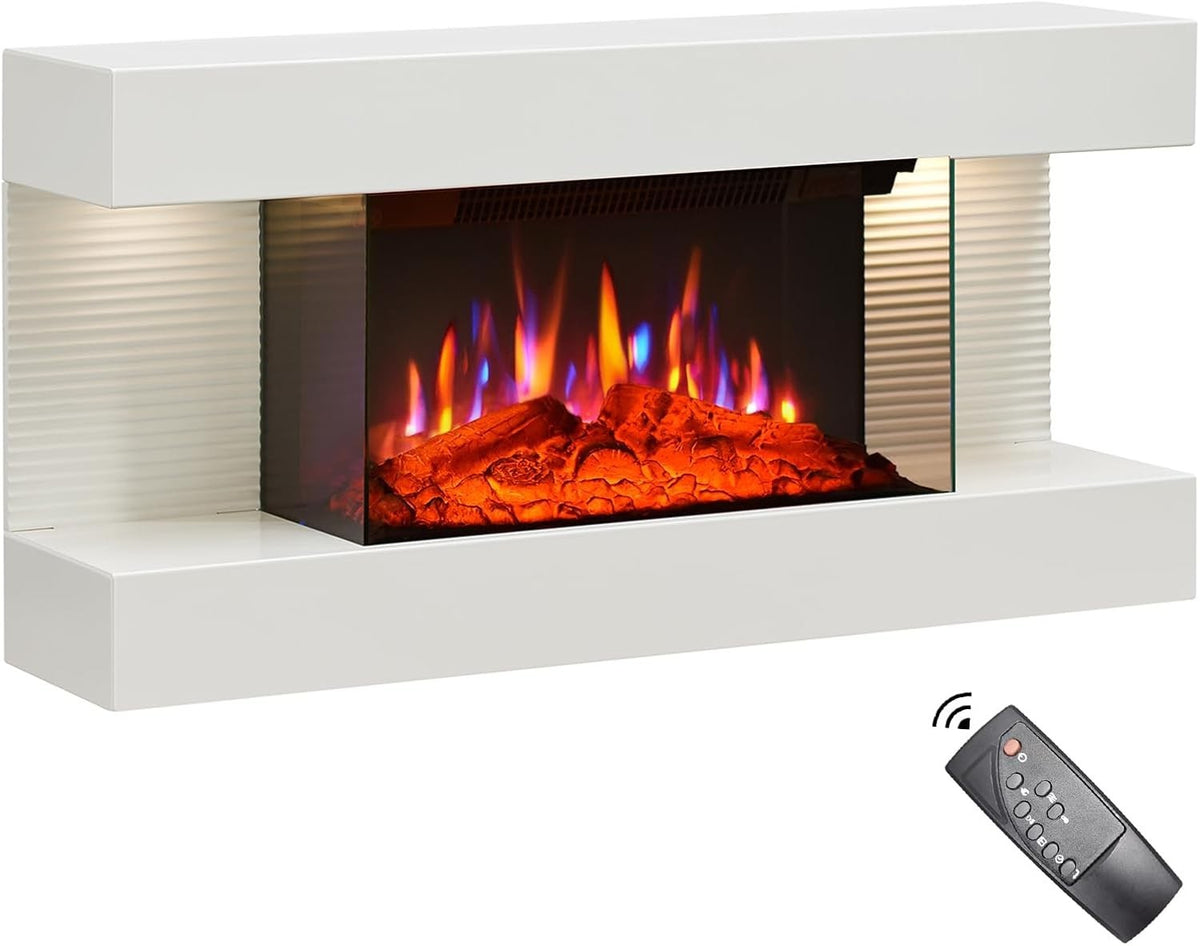 Wall Mounted Electric Fireplace Suite 82cm – LED Flame & Heater 1.8kW