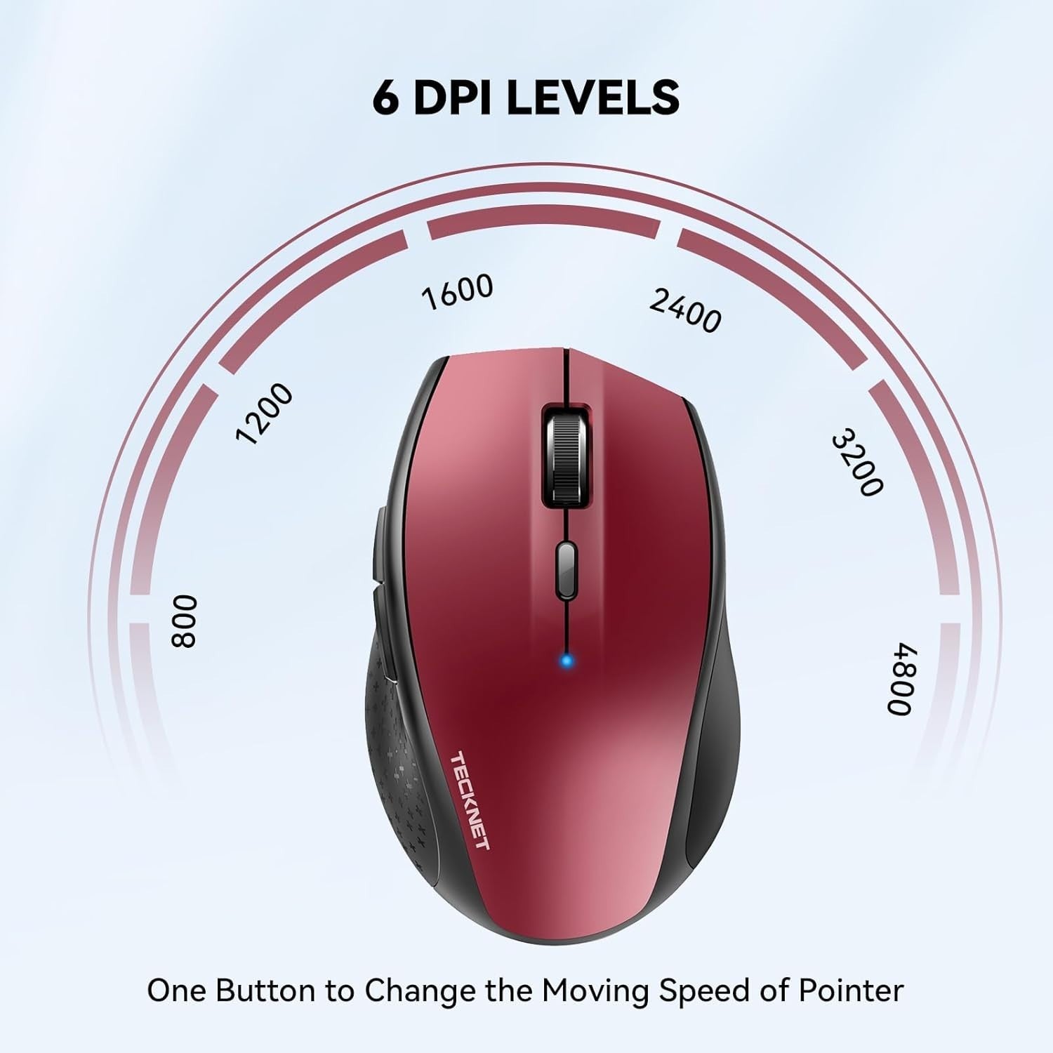 Wireless Bluetooth Mouse 4800DPI Ergonomic Silent Click Long Battery Red