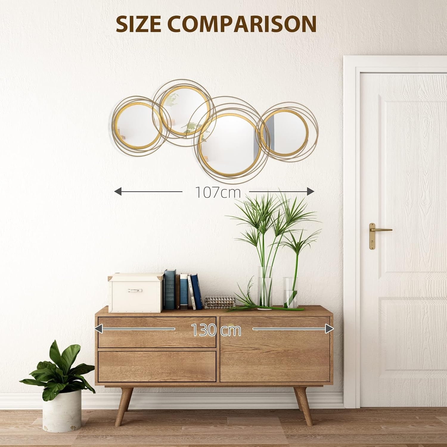 Gold Metal Wall Mirror 107cm Modern Decorative Art Living Room