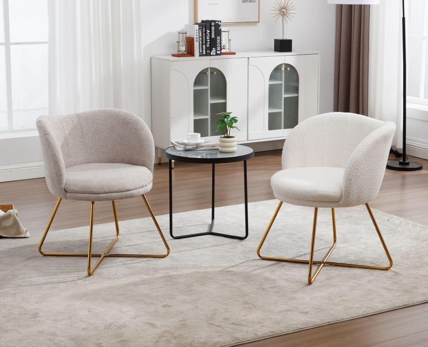 Oatmeal Chenille Accent Chair Gold Metal Legs Tub Armchair