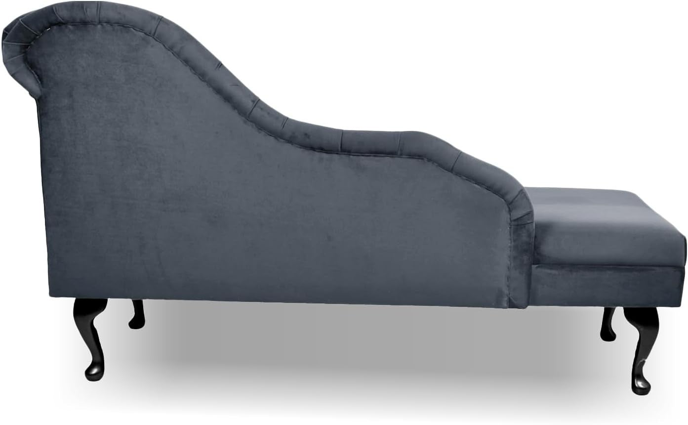 Velvet Tufted Chaise Lounge Sofa Right Hand – Handmade Durable Comfort Grey