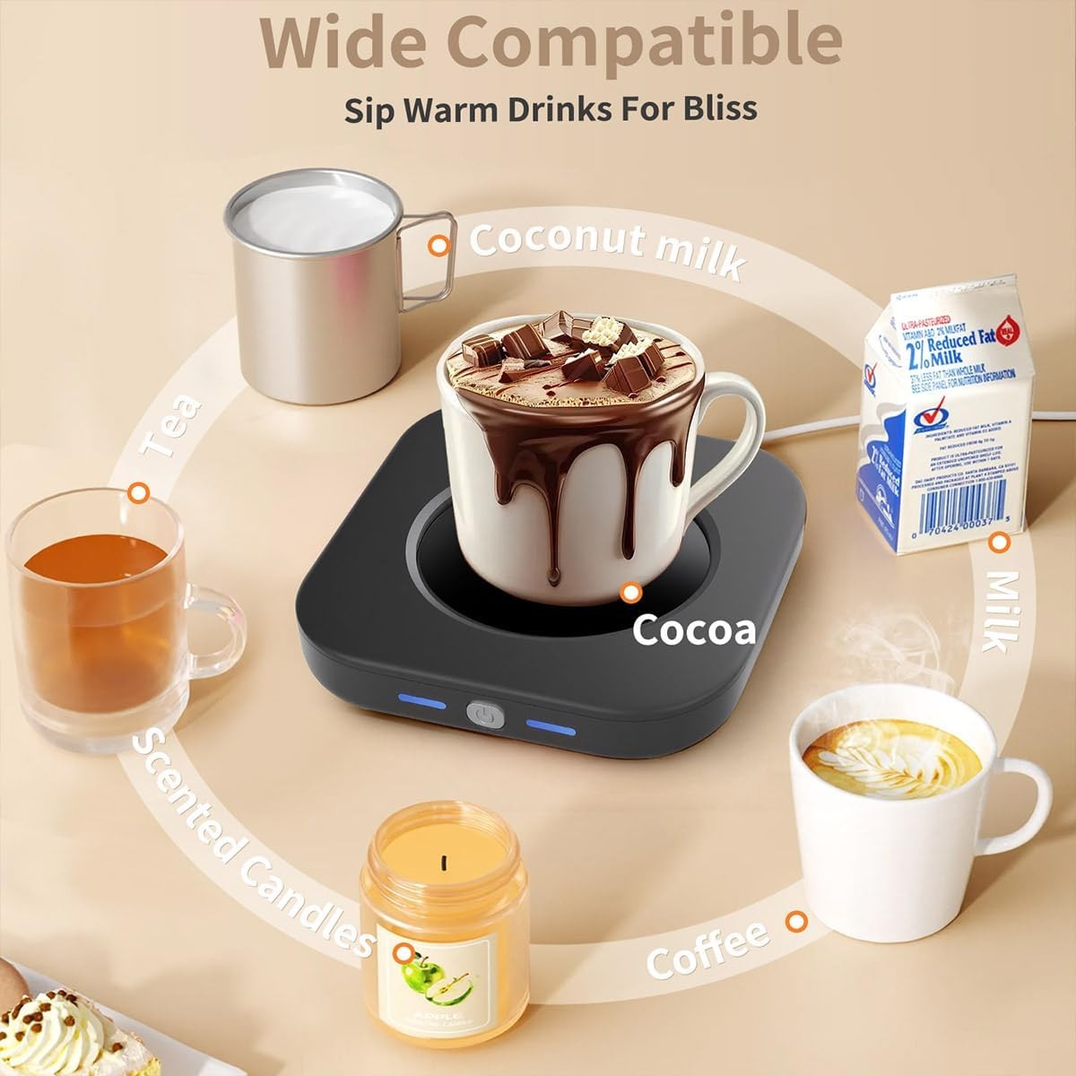 Electric Coffee Mug Warmer 24W 3 Heat Settings Auto Off