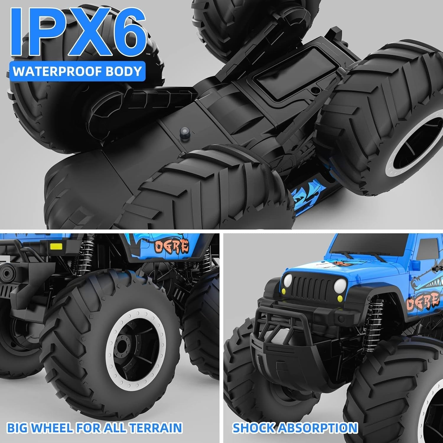 Amphibious 4WD RC Monster Truck Car Kids | 360° Flip, Waterproof, 1:16, 20km/h