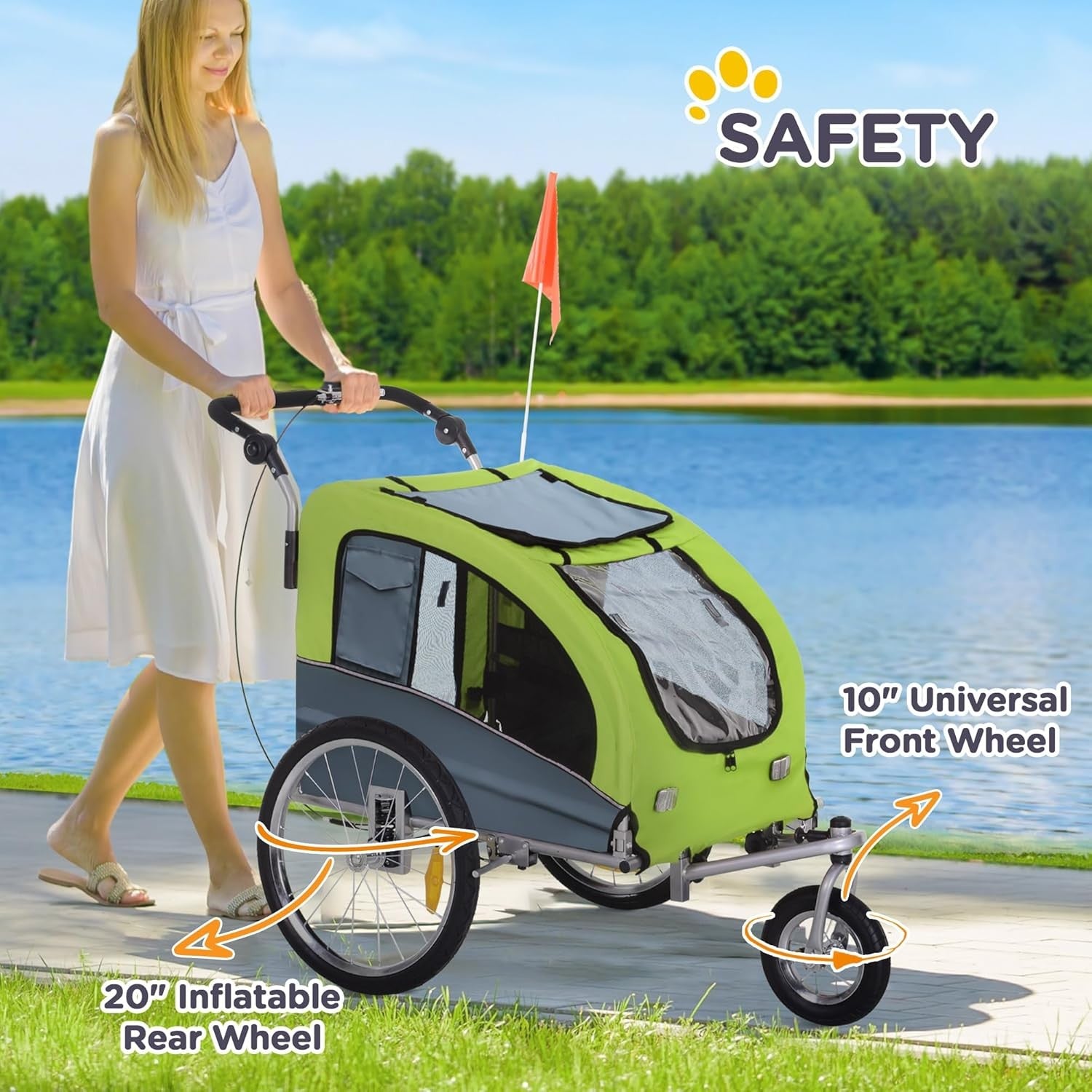 Pet Bicycle Trailer Carrier 3 Wheel Push Pull Water Resistant Dog Pram