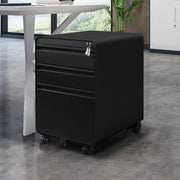 Black Mobile Metal Filing Cabinet 3 Drawer Printer Stand