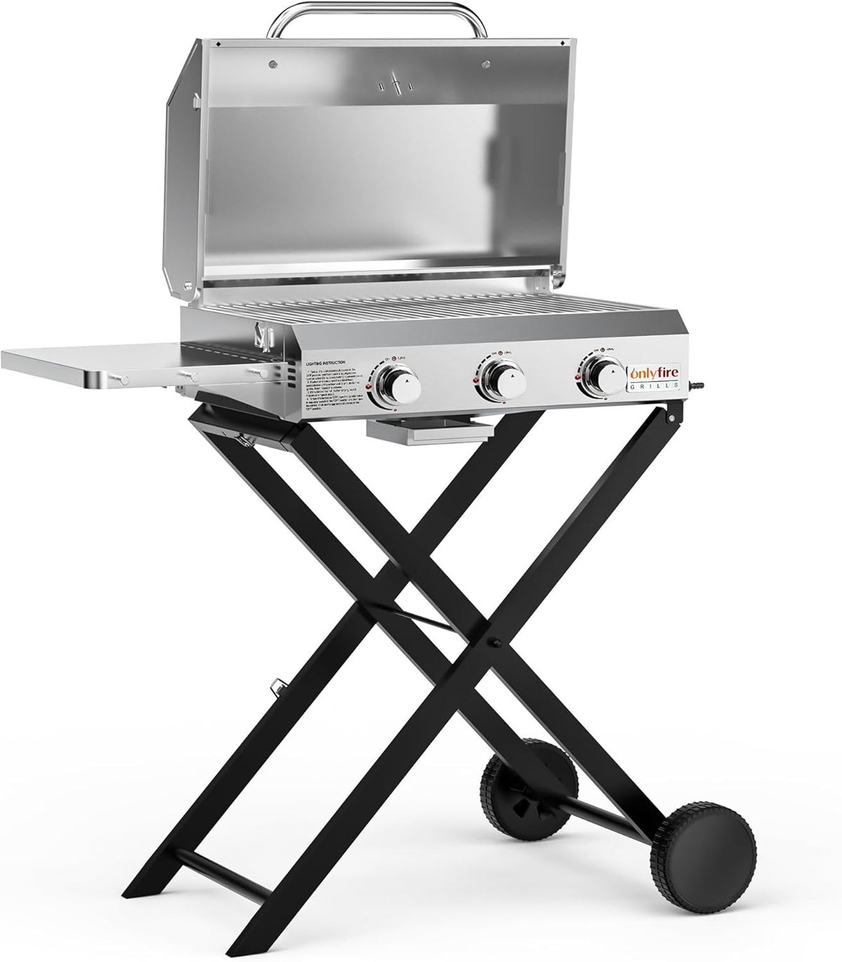 3 Burner Portable Gas BBQ Grill with Lid & Thermometer | Folding Trolley