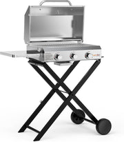 3 Burner Portable Gas BBQ Grill with Lid & Thermometer | Folding Trolley