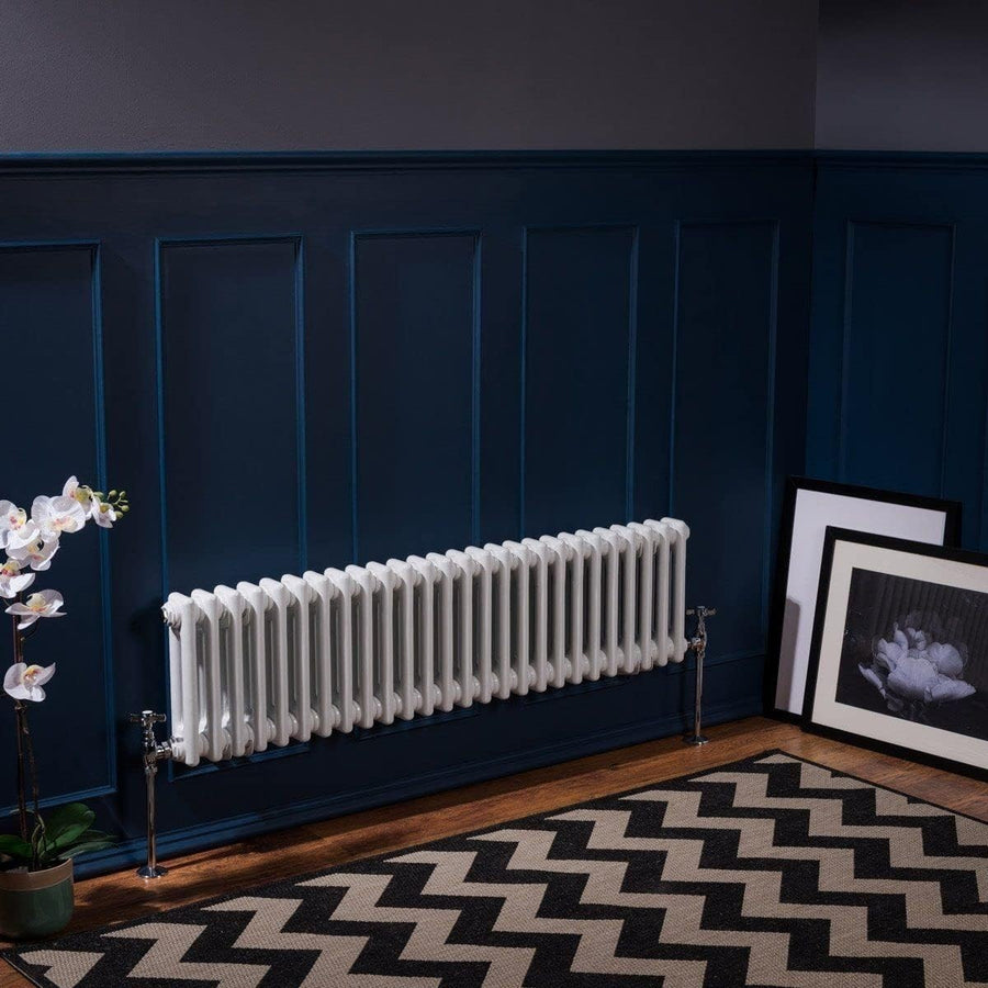 Double Column Horizontal Radiator 300x1190mm White Cast Iron Style
