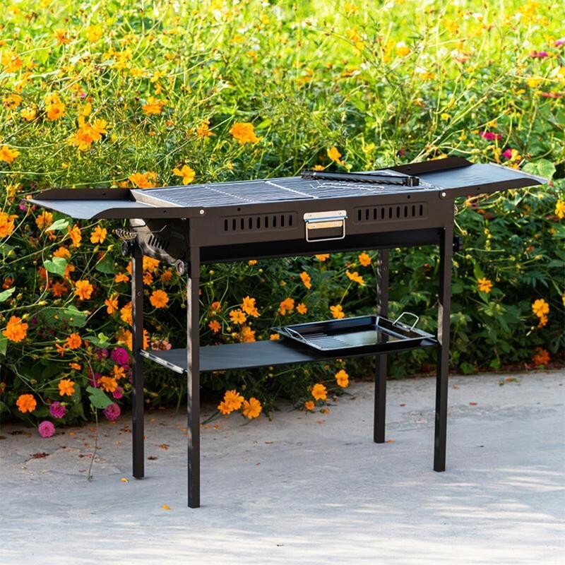 Portable Charcoal BBQ Grill Foldable Outdoor Garden Cooker w/ Utensils Set