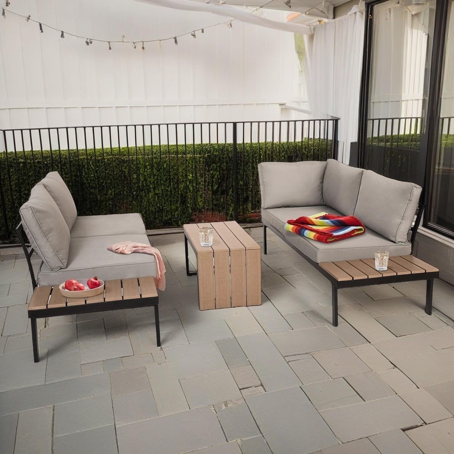 4 Seater Modular Outdoor Garden Corner Sofa Set with Table & Cushions