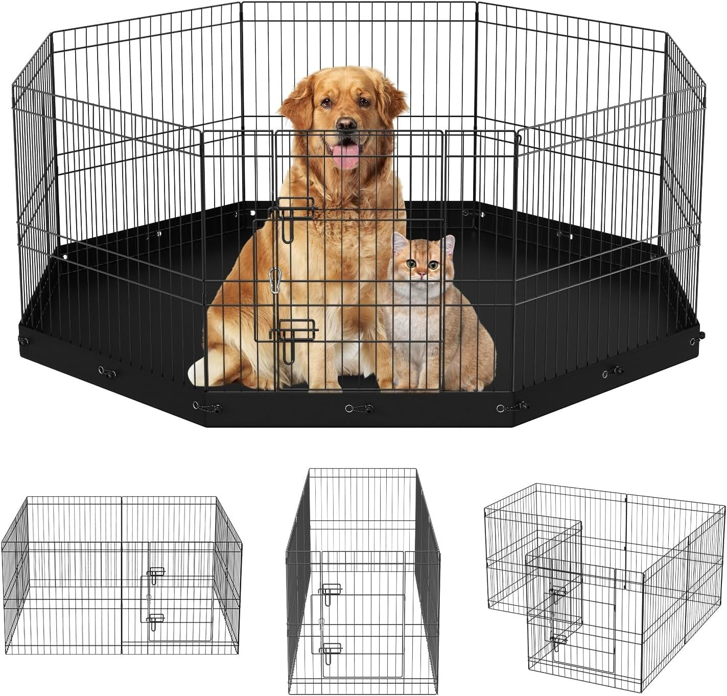 Foldable 24" Metal Dog Playpen 8-Panel Fence with Floor Mat Indoor Outdoor