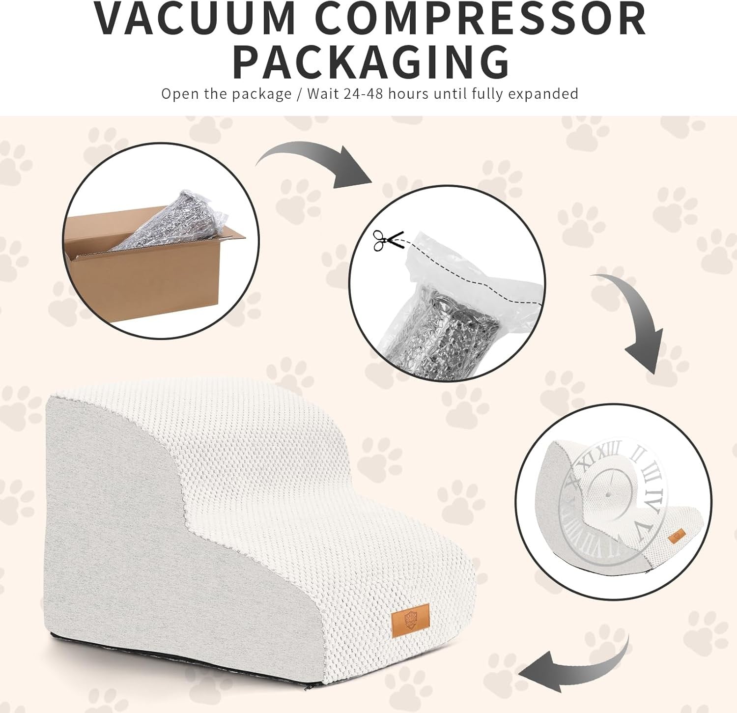 White 2 Step Dog Ramp 30D Foam Waterproof 40x40x30cm