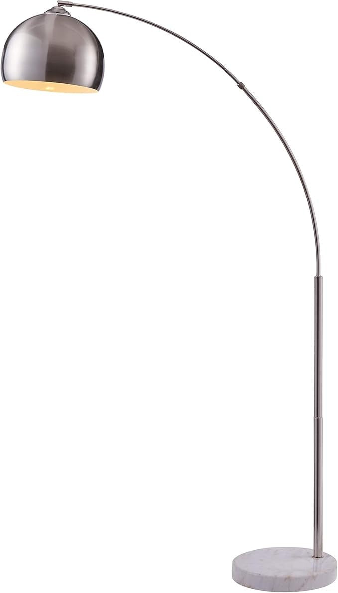 Arc Floor Lamp Silver Nickel Bell Shade Marble Base Modern Standing Light