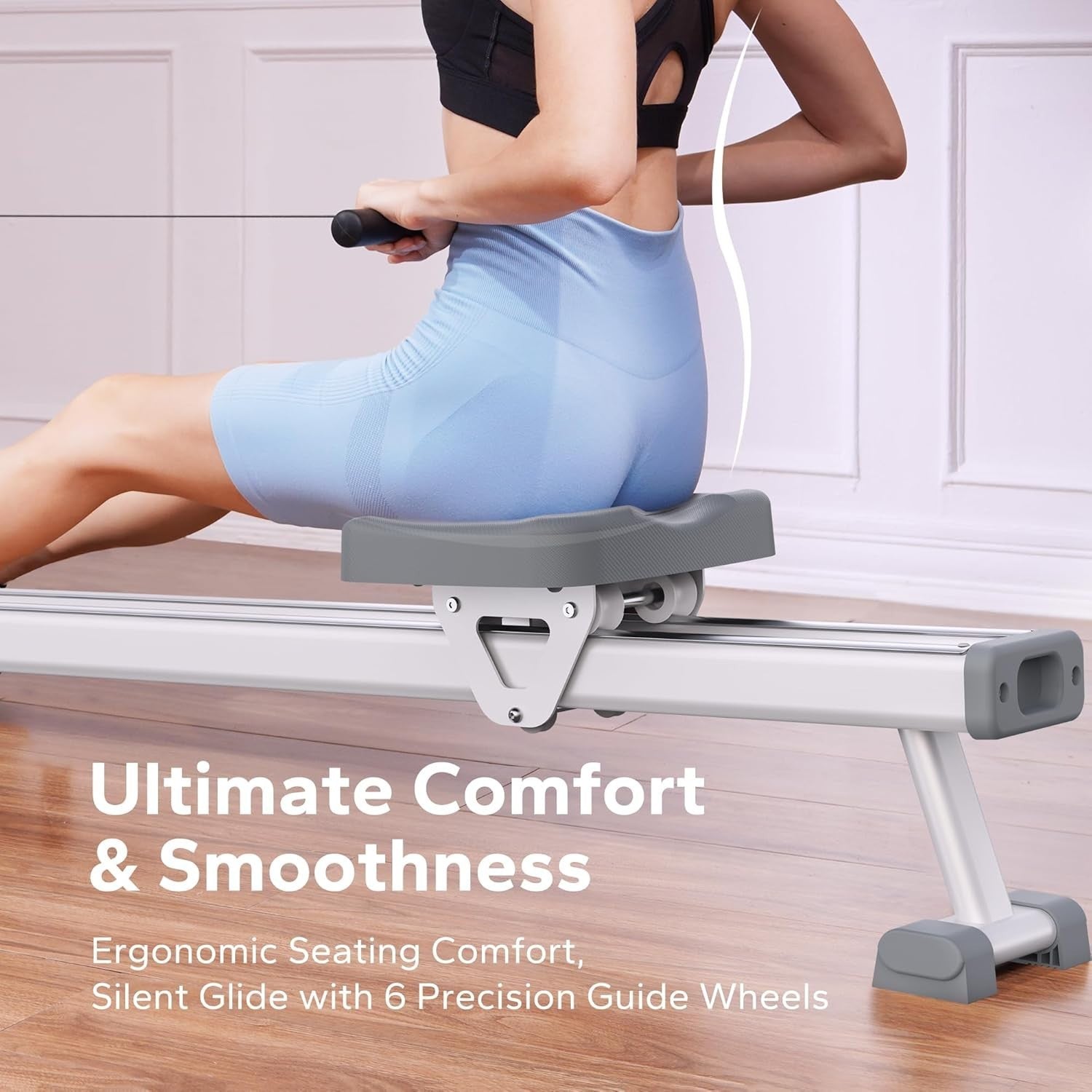 Wood Water Rowing Machine 22L Tank 6-Level Resistance Quiet App Compatible Home
