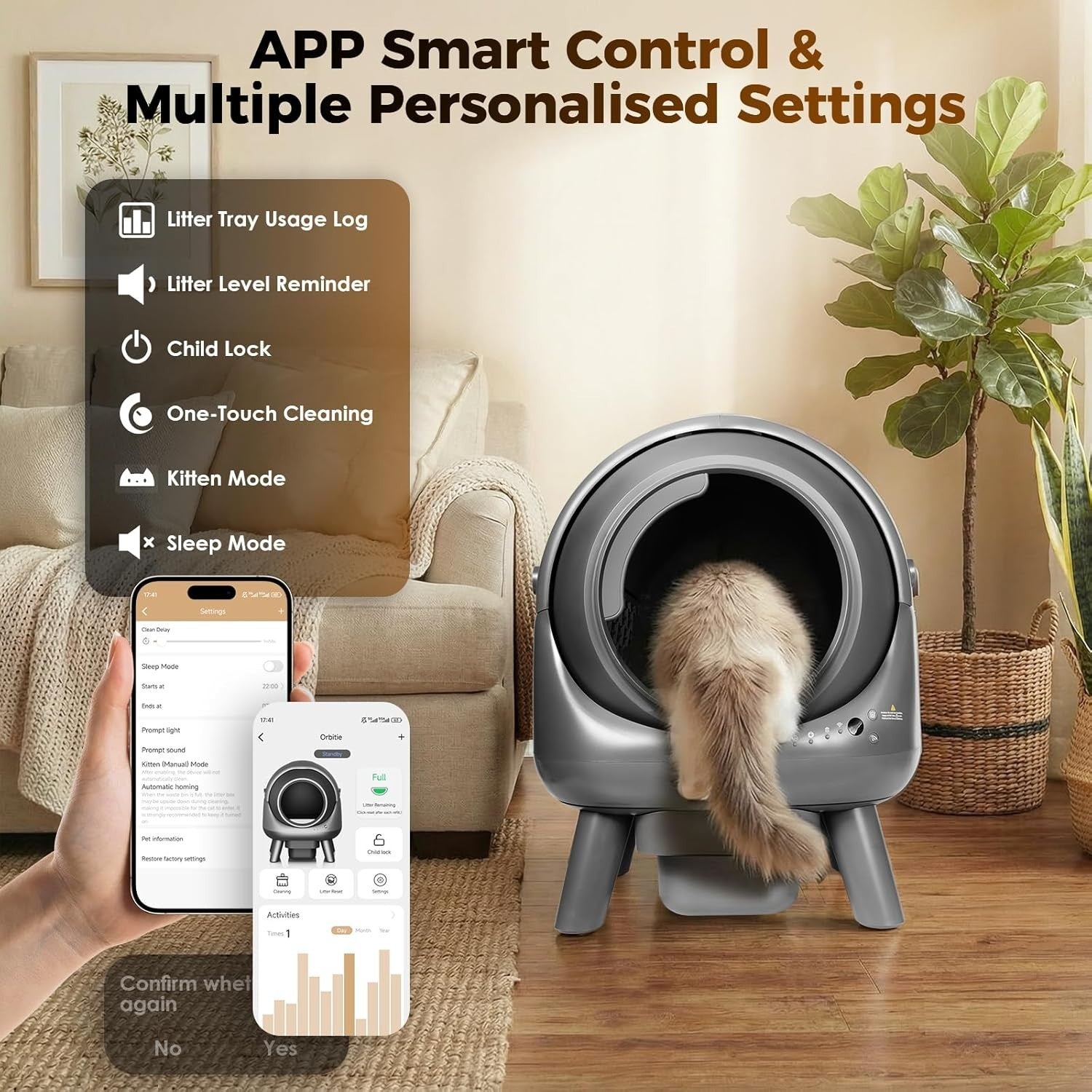 XXL Self Cleaning Cat Litter Box App Control Odor Free Multi Cat