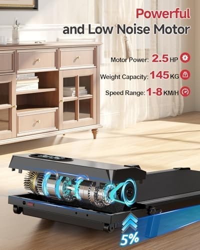 Under Desk Walking Pad Treadmill 5% Incline 2.5HP Quiet Compact LED Remote