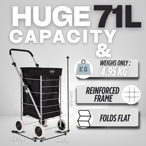 80L Large 4 Wheel Foldable Shopping Trolley Lightweight Durable