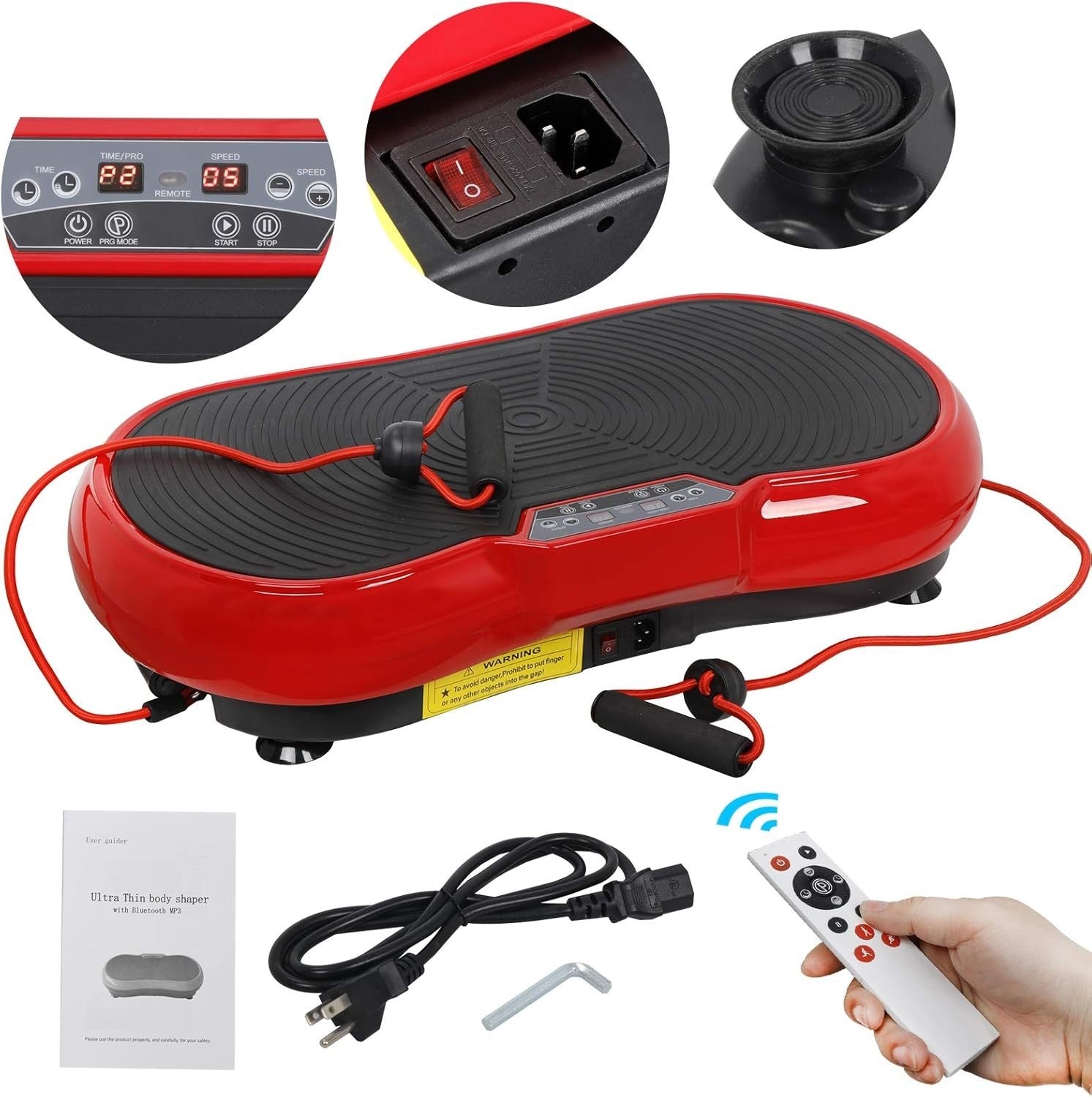 Red Vibration Plate Exercise Machine 99 Speeds Bluetooth Home Workout