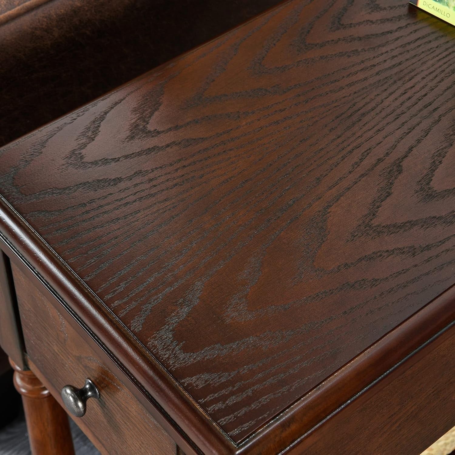 Solid Wood Narrow End Table with Drawer & Shelf – Dark Walnut Side Table