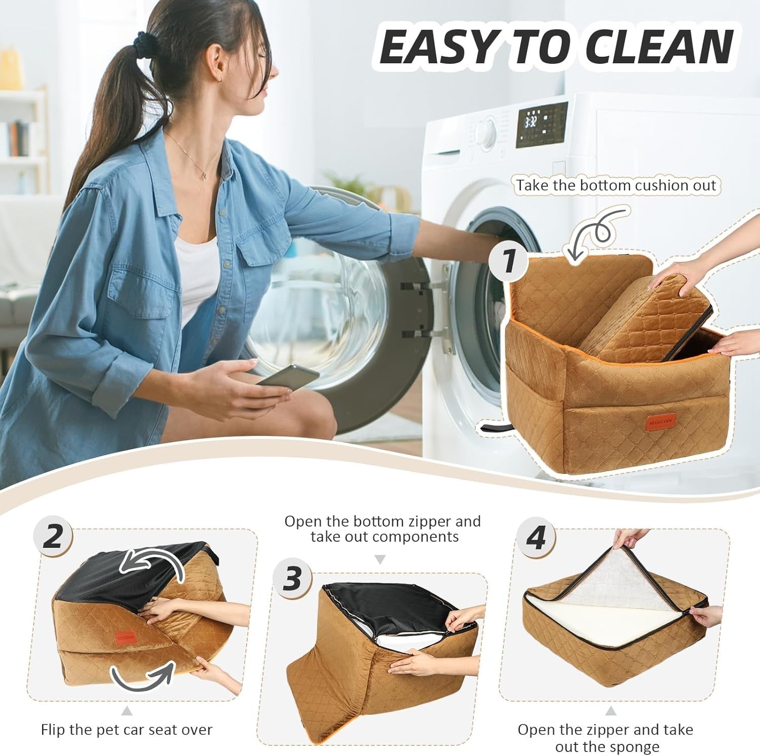 Elevated Dog Car Seat Bed Memory Foam Booster Washable 2 Safety Belts
