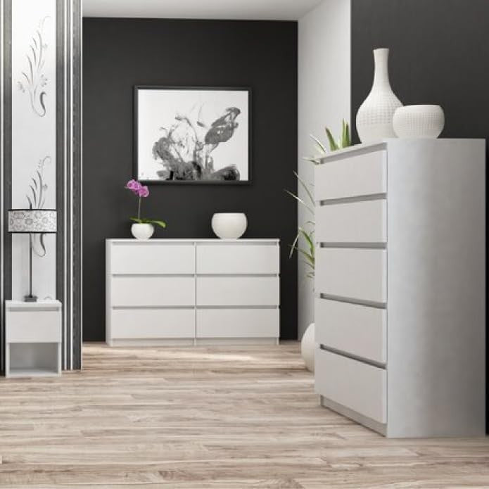 5 Drawer Tall White Chest Storage Cabinet Bedroom Organizer with Matte Finish