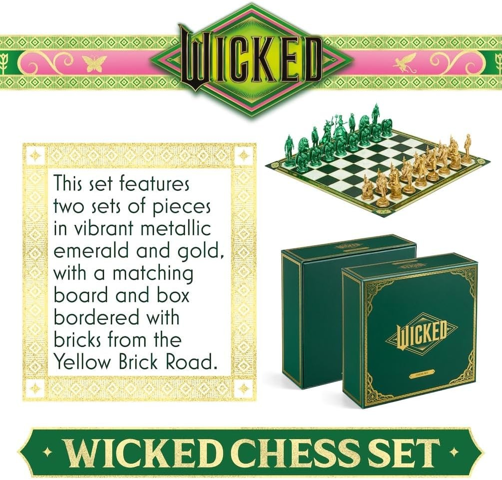 Luxury Wicked Chess Set Emerald & Gold Pieces – Display Board | Collector Gift