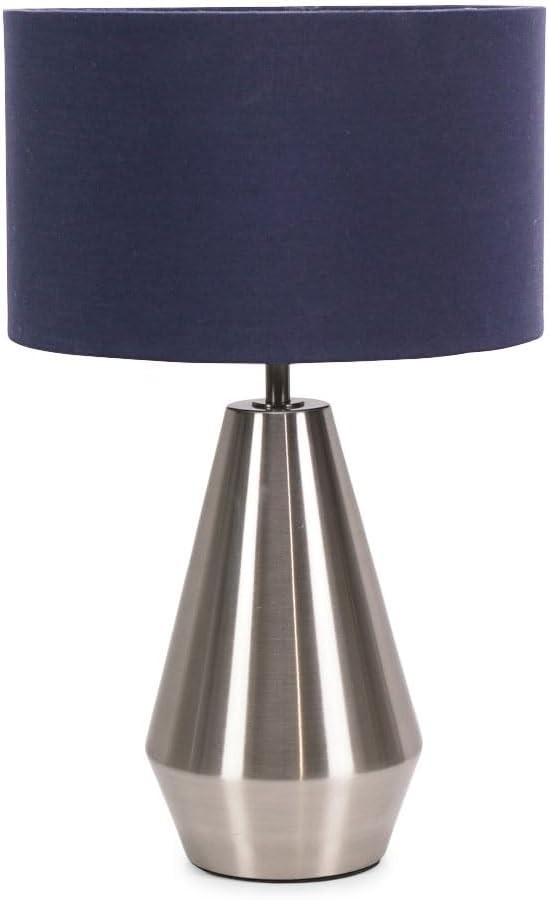 Silver Touch Dimmer Table Lamp Navy Drum Shade Bedside LED Light