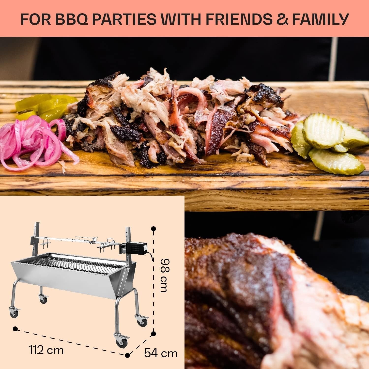 2-in-1 Charcoal Rotisserie BBQ Grill | Large Stainless Steel Outdoor Spit Roast