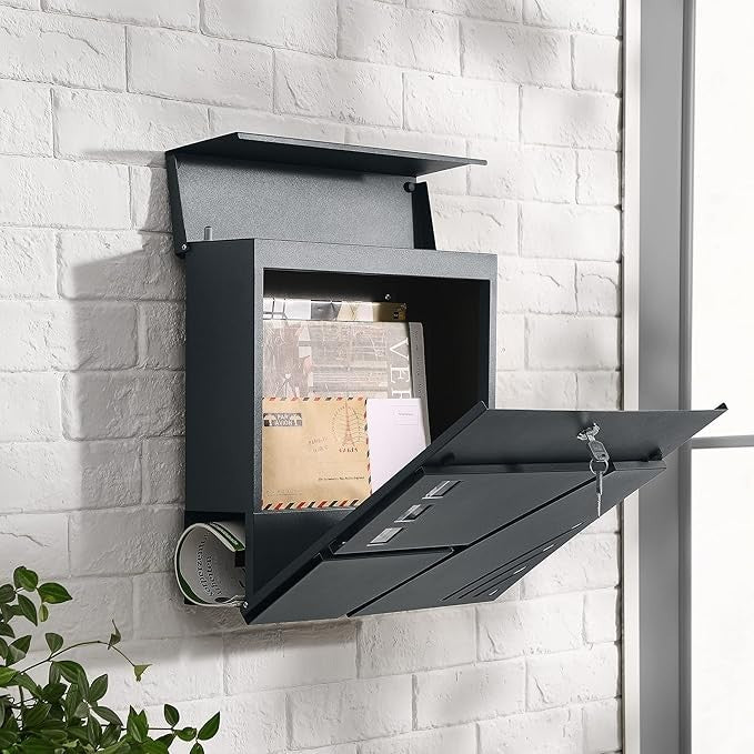 Wall Mounted Letter Box with Lock Keys Viewing Window Newspaper Compartment