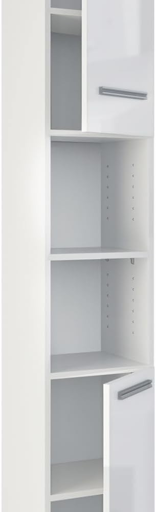 Tall White Gloss Bathroom Storage Cabinet with Shelves & Doors, 30x190 cm