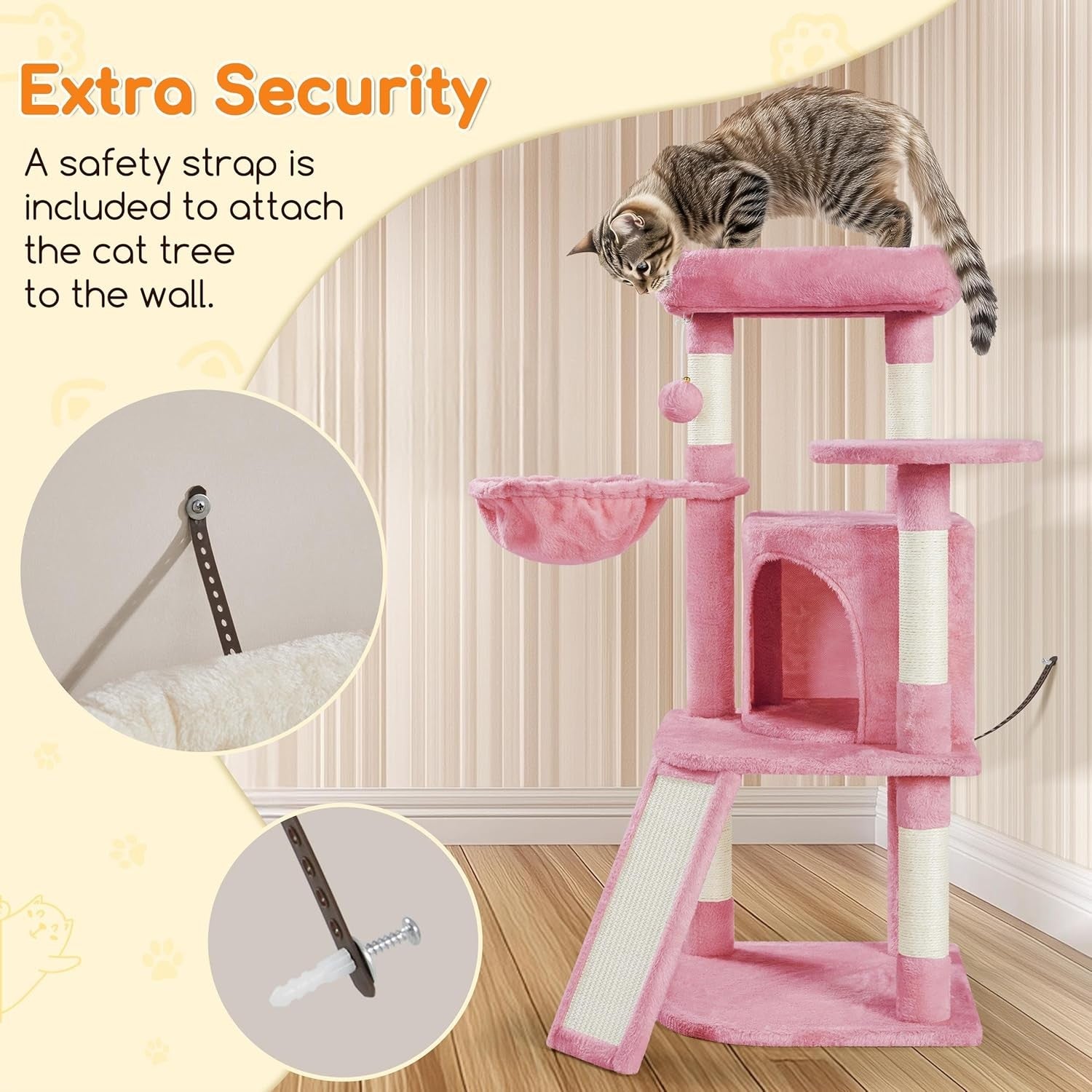 Cat Tree 107cm Climbing Tower Scratching Posts Condo Basket Indoor Cats